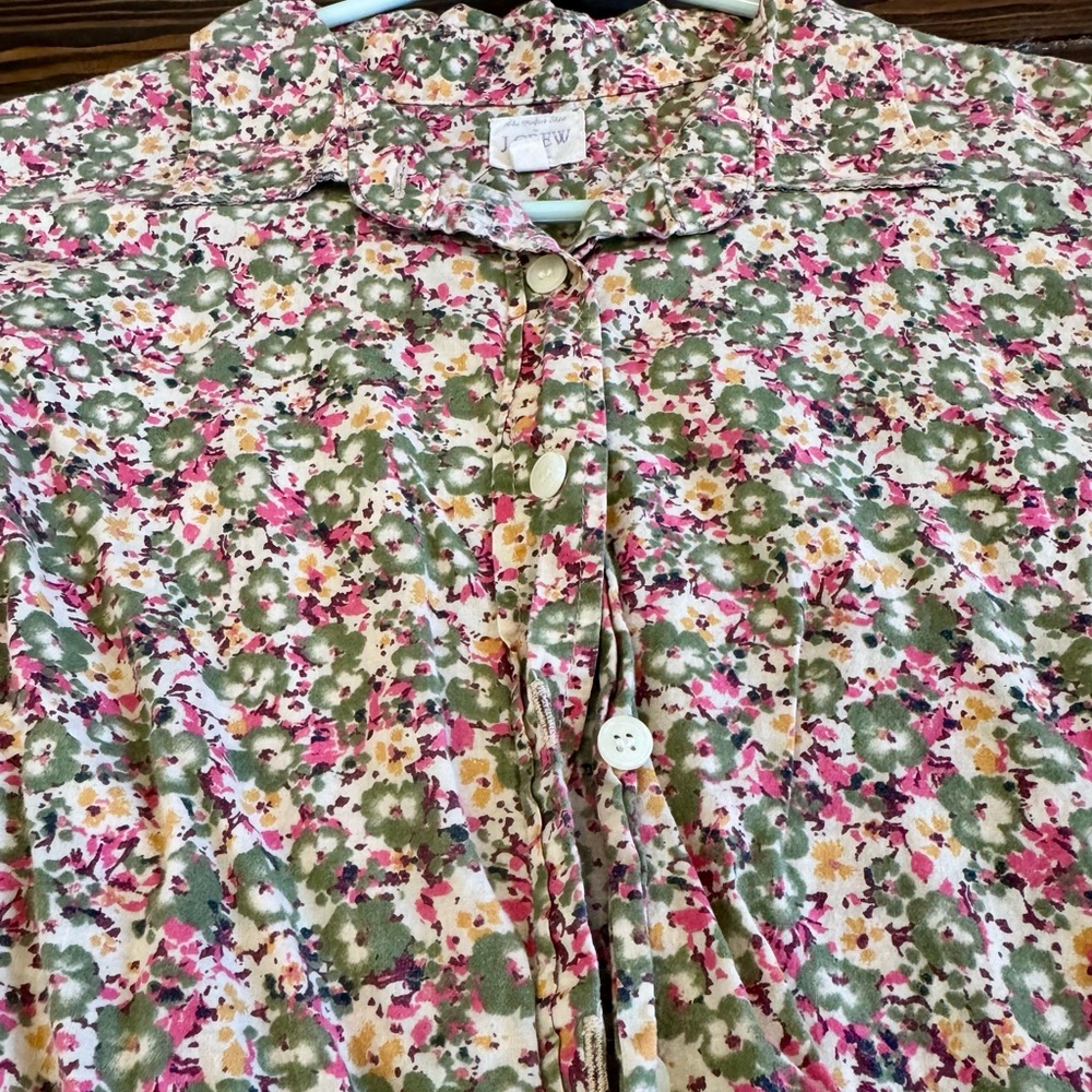 J. Crew Floral Blouse in Green and Pink